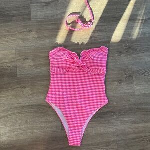 Women’s straps removable pink gingham one piece swimsuit